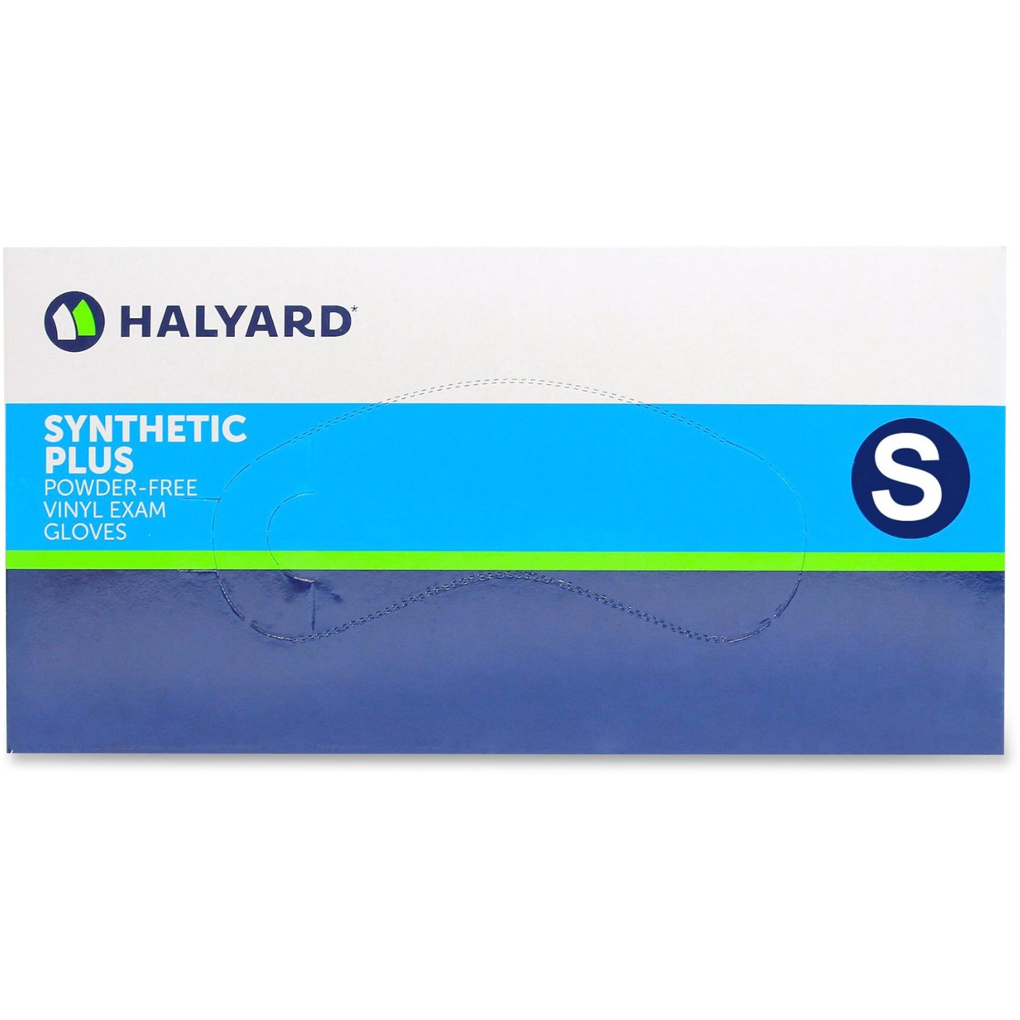 Halyard Synthetic Plus PF Vinyl Exam Gloves - 9.50" Glove Length - Polymer Coating - Small Size - For Right/Left Hand - Clear - Latex-free, Non-sterile - 100 / Box