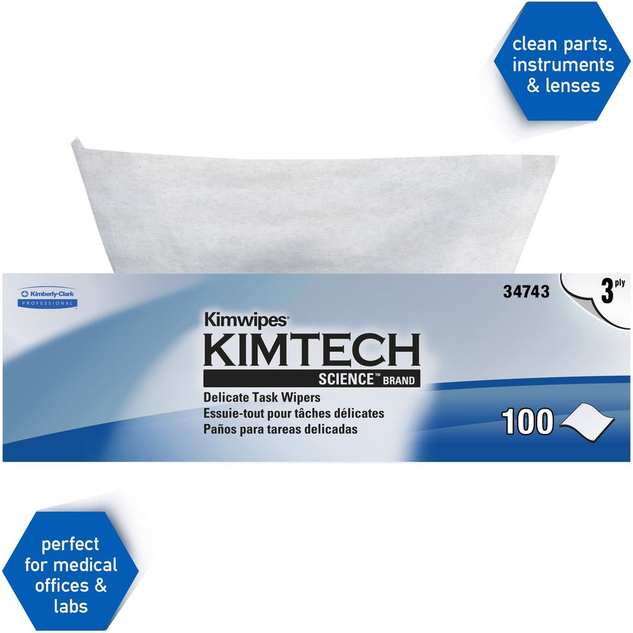 KIMTECH Delicate Task Wipers - Pop-Up Box - For Laboratory - Absorbent - White/ - 100 / Box