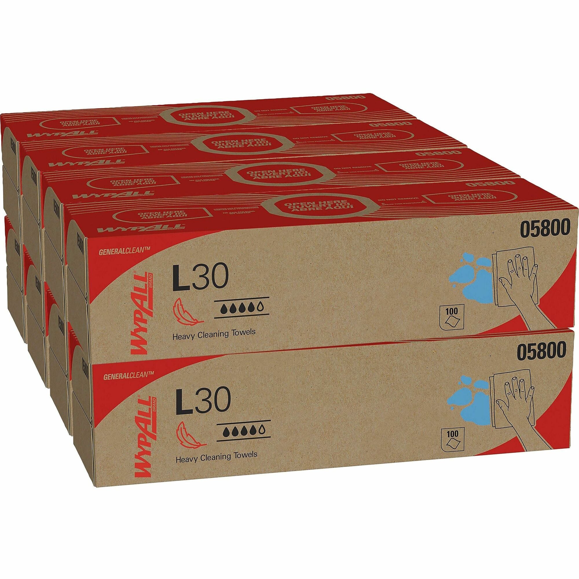 Wypall GeneralClean L30 Heavy Duty Cleaning Towels - 9.80" Width x 16.40" Length - White - 100/Box - 8 / Carton