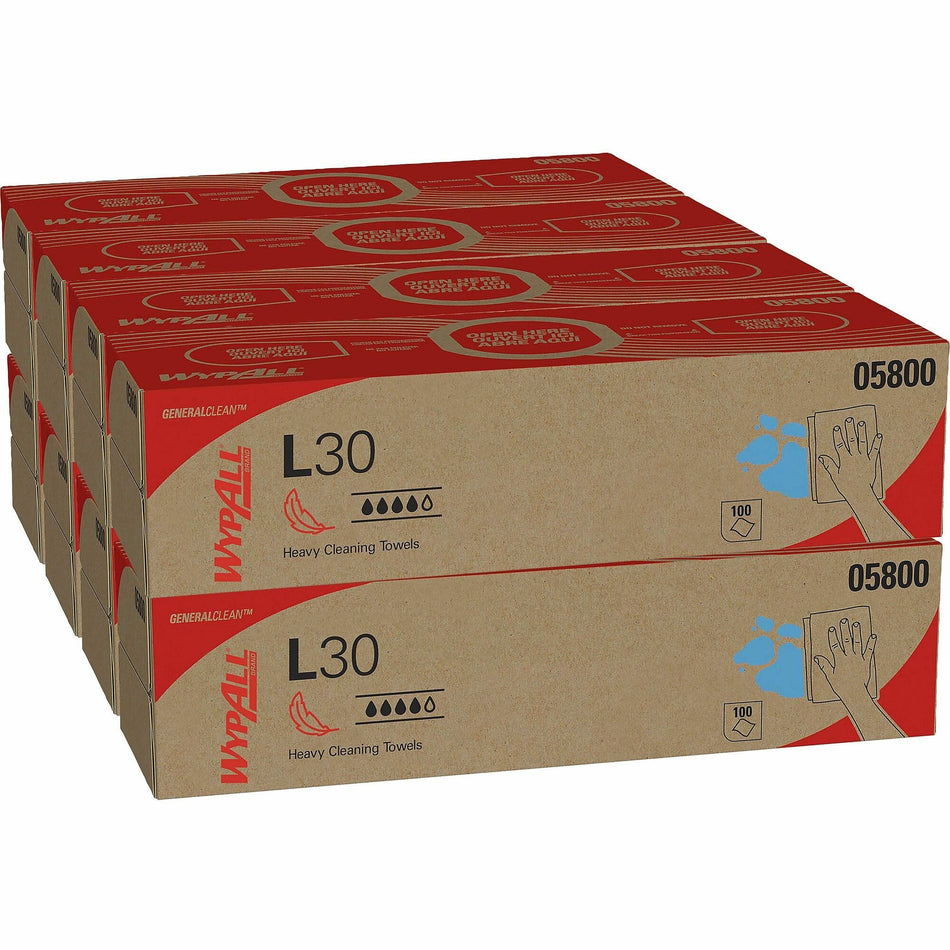 Wypall GeneralClean L30 Heavy Duty Cleaning Towels - 9.80" Width x 16.40" Length - White - 100/Box - 8 / Carton