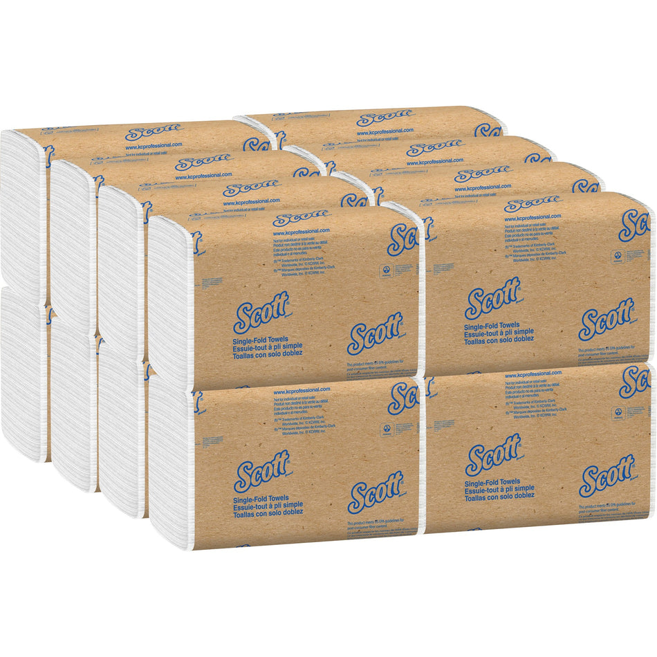 Scott Single-Fold Towels - Single Fold - 9.30" Width x 10.50" Length - White - 250/Pack - 16 / Carton