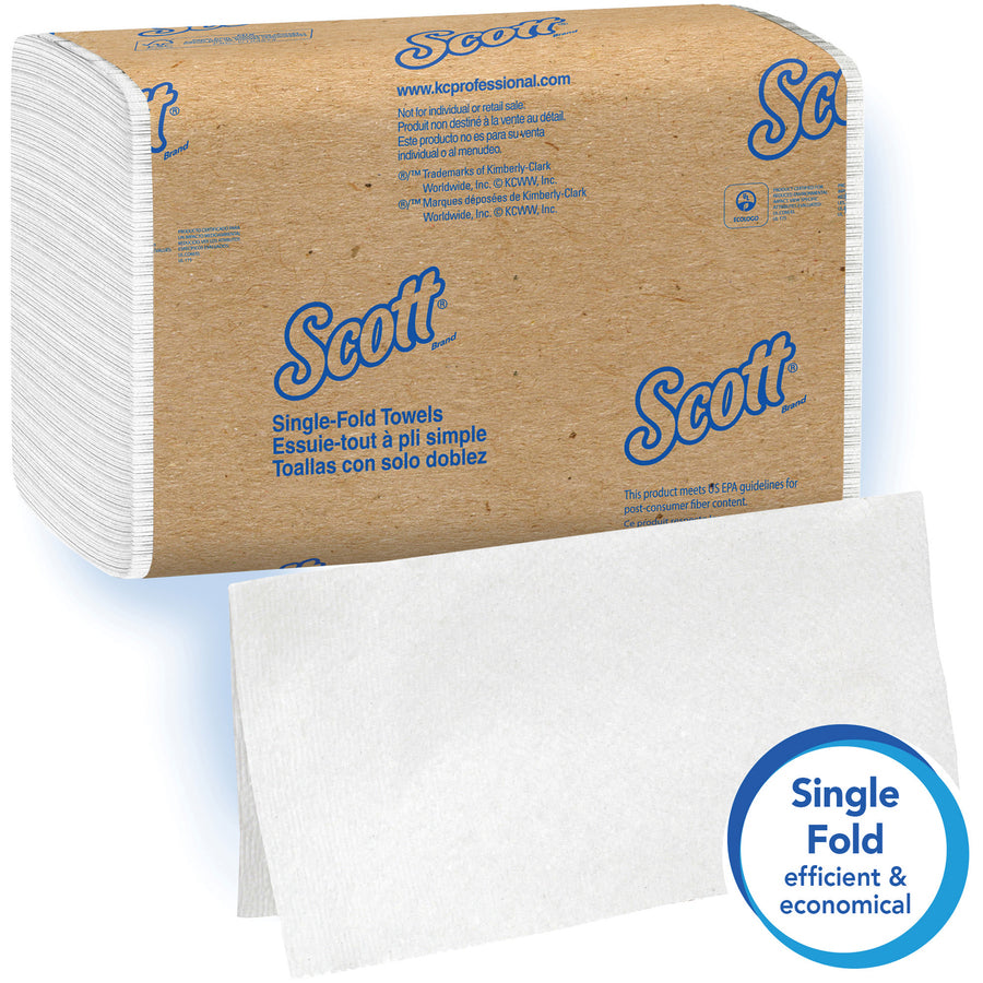 Scott Single-Fold Towels - Single Fold - 9.30" Width x 10.50" Length - White - 250/Pack - 16 / Carton
