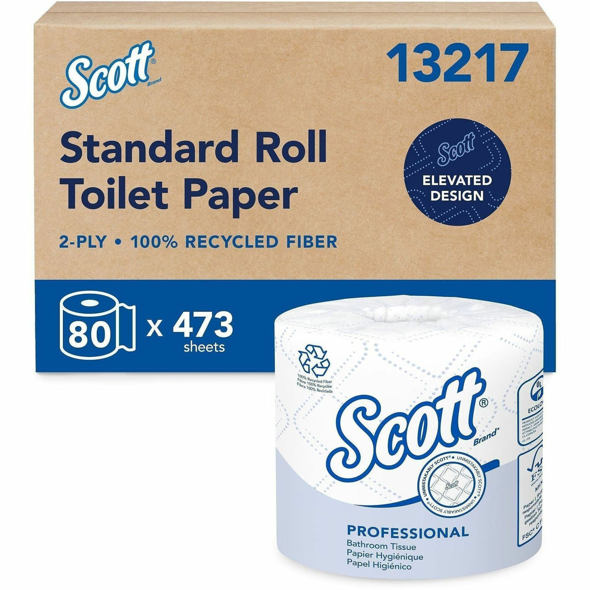 Scott Professional 100% Recycled Fiber Standard Roll Toilet Paper with Elevated Design - 2000