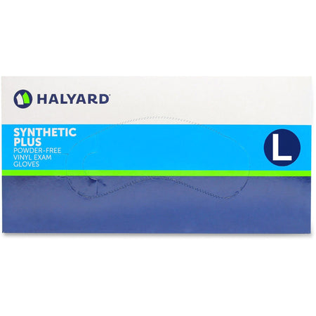 Halyard Synthetic Plus PF Vinyl Exam Gloves - 9.50" Glove Length - Polymer Coating - Large Size - For Right/Left Hand - Clear - Latex-free, Non-sterile - 100 / Box