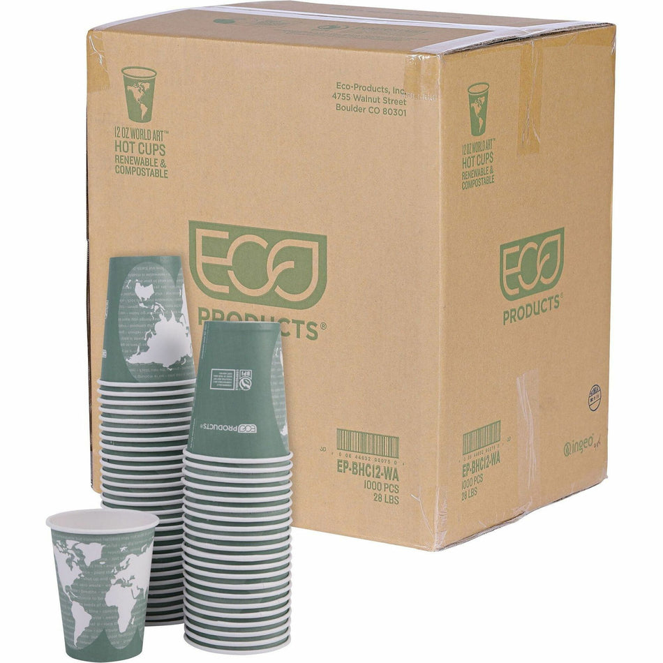 Eco-Products 12 oz World Art Hot Beverage Cups - 12 fl oz - Multi - Paper, Resin - Hot Drink - 50/Pack - 20 / Carton