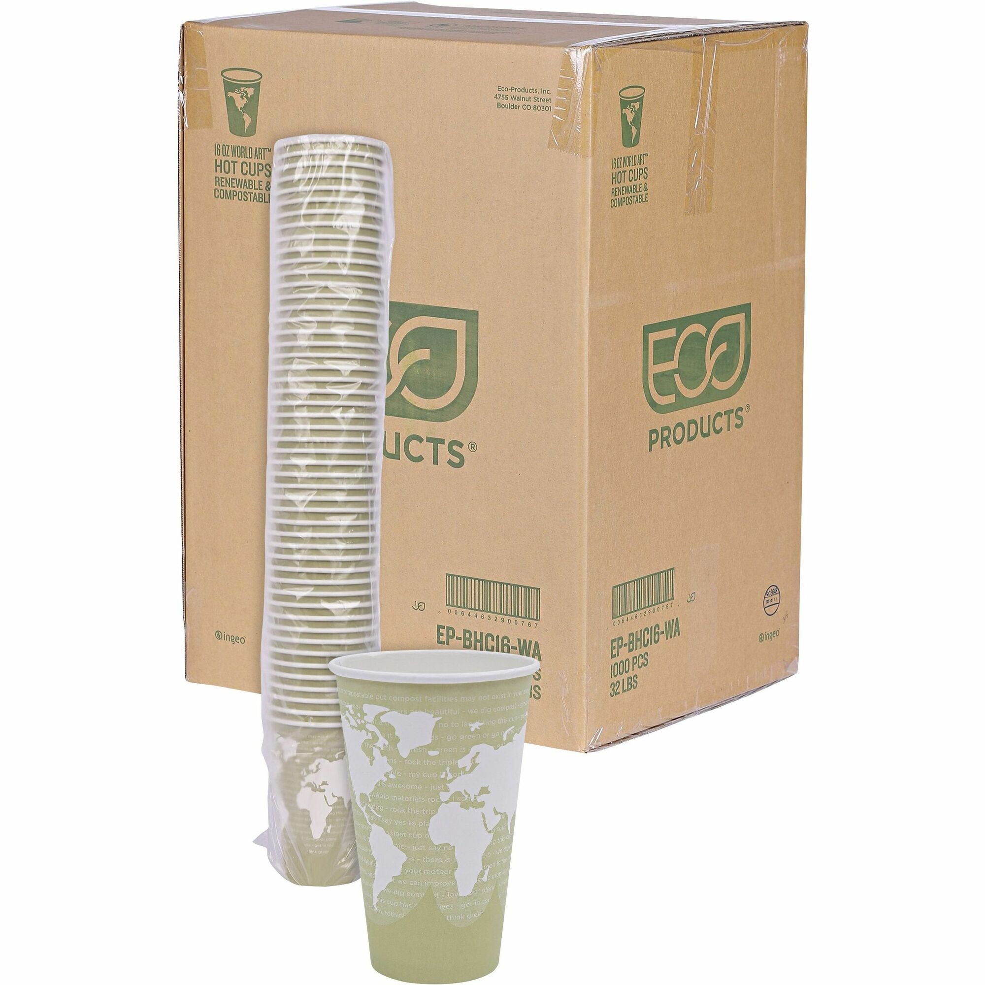 Eco-Products 16 oz World Art Hot Beverage Cups - 16 fl oz - Multi - Paper, Resin - Hot Drink - 50/Pack - 20 / Carton