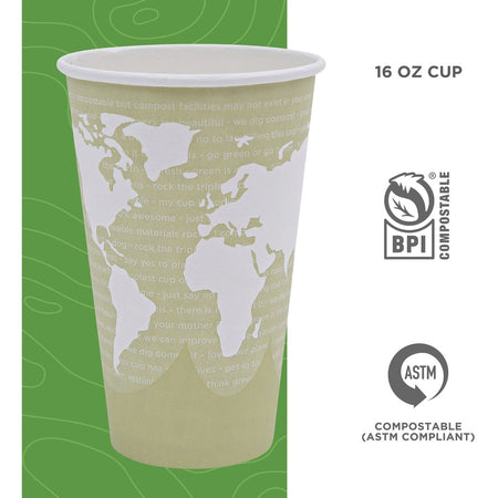 Eco-Products 16 oz World Art Hot Beverage Cups - fl - Multi - Paper Resin - Drink - 50/Pack - 20 / Carton