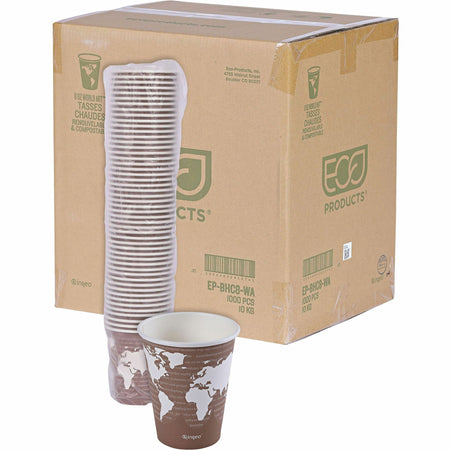 Eco-Products 8 oz World Art Hot Beverage Cups - 8 fl oz - Multi - Paper, Resin - Hot Drink - 50/Pack - 20 / Carton