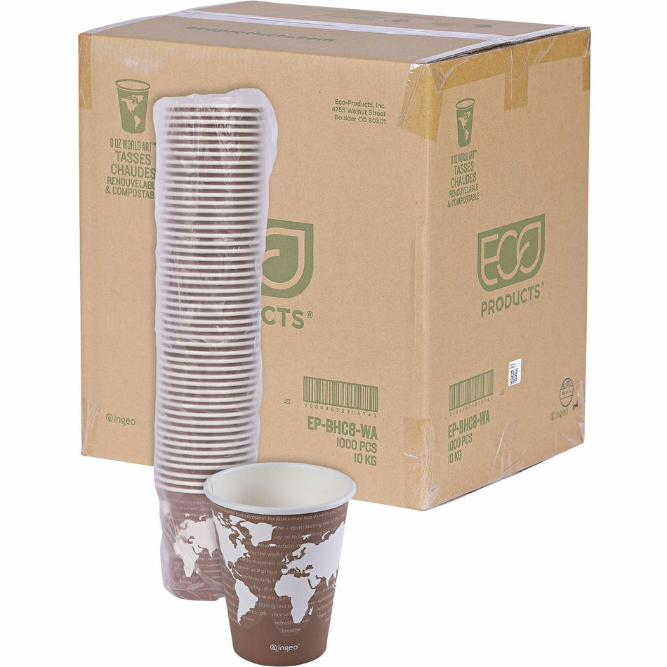 Eco-Products 8 oz World Art Hot Beverage Cups - 8 fl oz - Multi - Paper, Resin - Hot Drink - 50/Pack - 20 / Carton