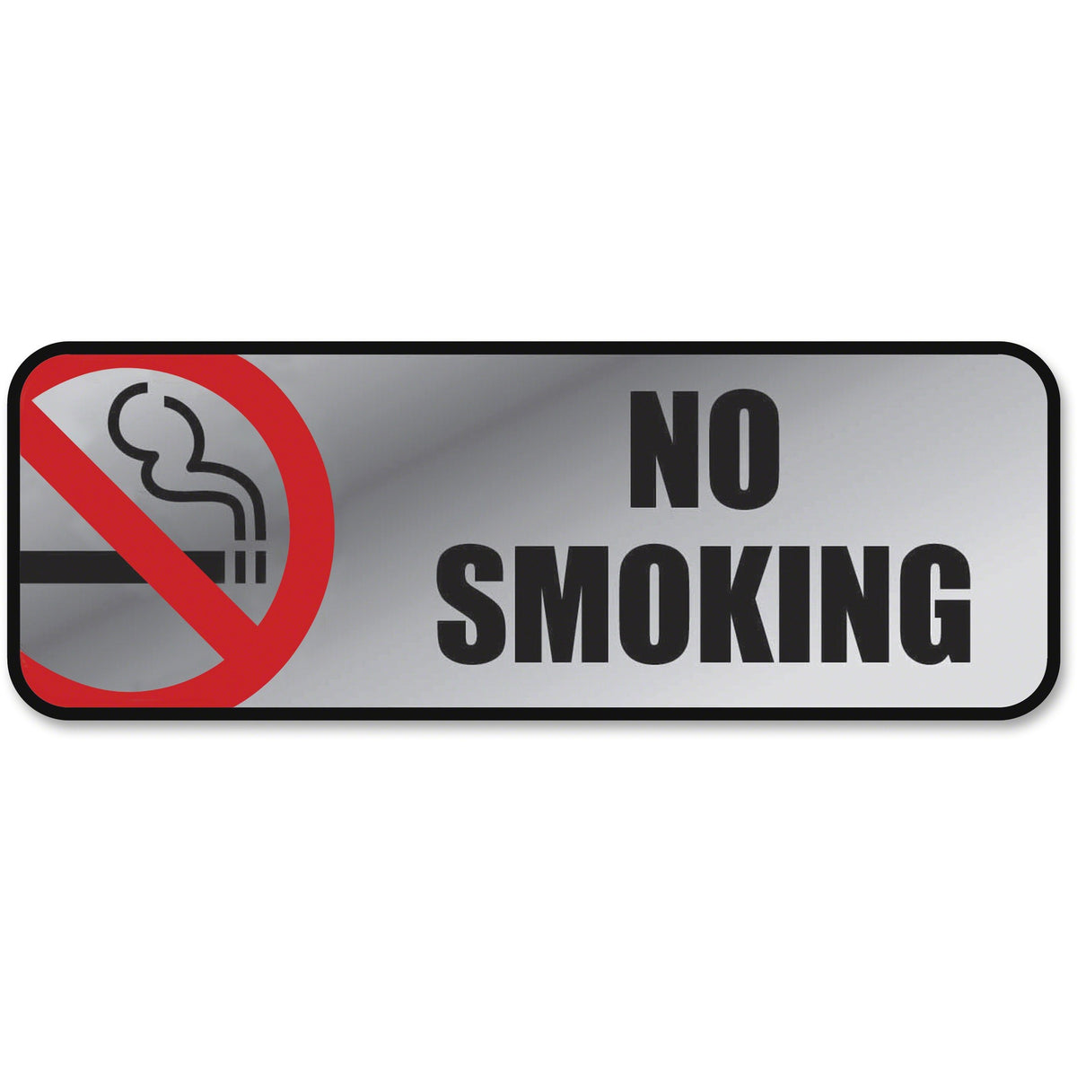 COSCO No Smoking Image/Message Sign - Print/Message "No Smoking" - 9" Width x 3" Height - Rectangular Shape - Office - Metal - Black - 1 Each