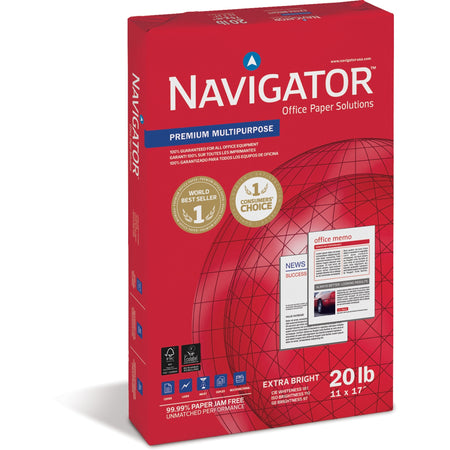 Navigator Premium Multipurpose Trusted Performance Paper - Extra Opacity - White - 97 Brightness - 11" x 17" - 20 lb Basis Weight - Smooth - Jam-free - White - 500 Sheets per Ream - 5 / Carton