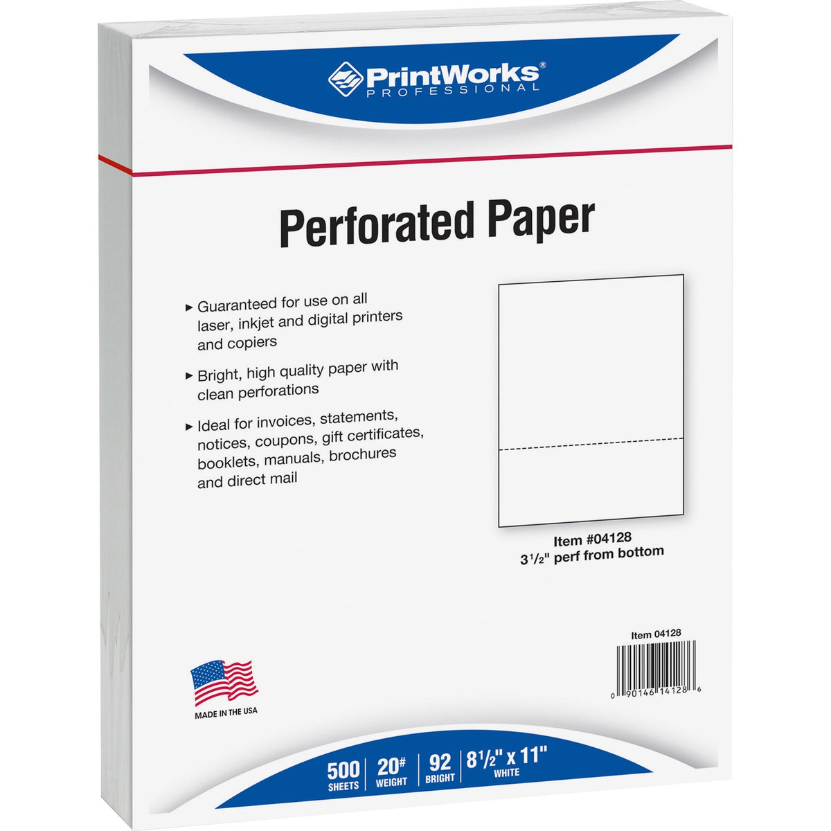 Printworks Pre-Perforated Paper for Invoices, Statements, Gift Certificates & More - Letter - 8 1/2" x 11" - 20 lb Basis Weight - Sustainable Forestry Initiative (SFI) - Perforated - White - 500 / Ream