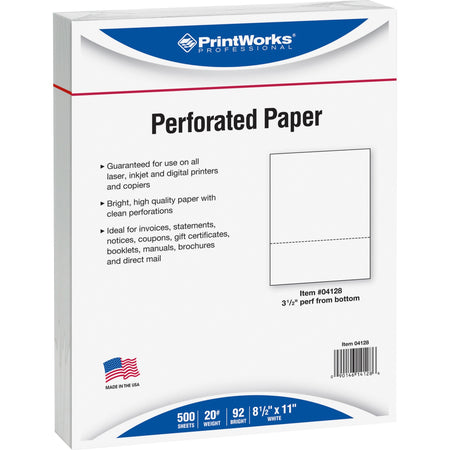 Printworks Pre-Perforated Paper for Invoices, Statements, Gift Certificates & More - Letter - 8 1/2" x 11" - 20 lb Basis Weight - Sustainable Forestry Initiative (SFI) - Perforated - White - 500 / Ream