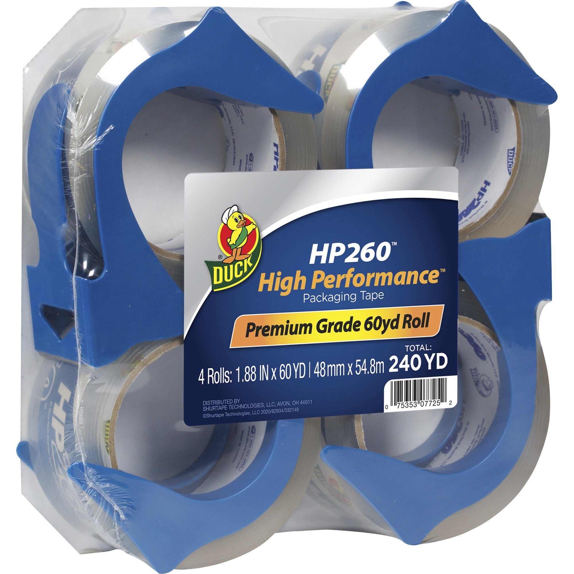 Duck HP260 High Performance Packaging Tape - 60 yd Length x 1.88" Width x 3.1 mil Thickness - Crystal Clear - Acrylic - UV Resistant - For Packing, Shipping, Storing, Label Protection - 4 / Pack