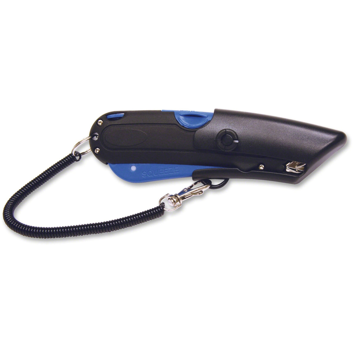 COSCO Blade Storage Holster Utility Knife - 3 Blade - Retractable, Lanyard - Black, Blue - 1 Each