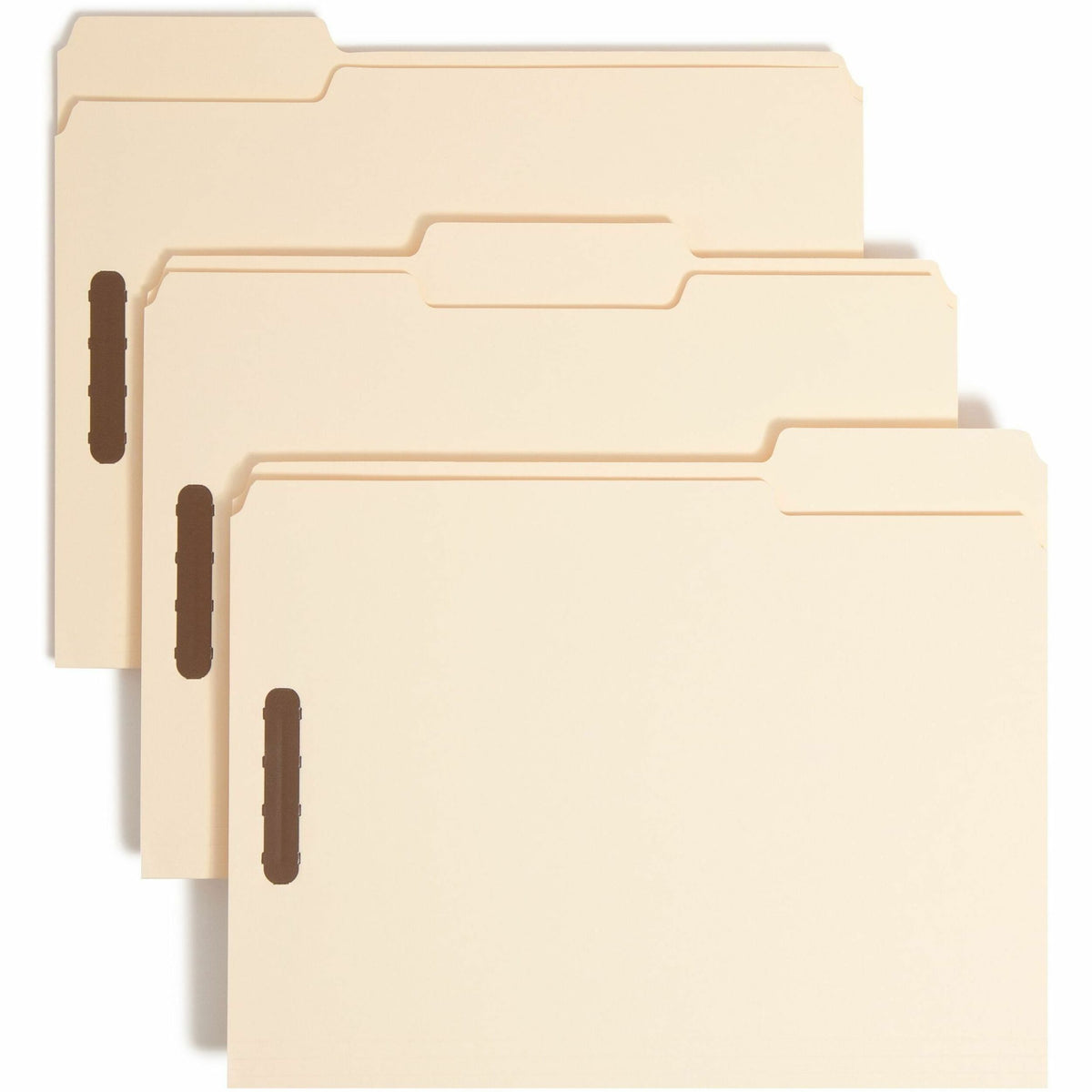 Smead 1/3 Tab Cut Letter Recycled Fastener Folder - 8 1/2" x 11" - 2 x 2K Fastener(s) - Top Tab Location - Assorted Tab Position - 18 pt. - 1 Plys - Manila - 10% Paper Recycled - 50 / Box