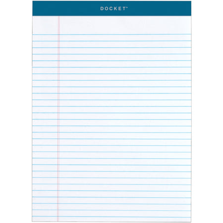 TOPS Docket Legal Rule Writing Pads - 50 Sheets - Double Stitched - 16 lb Basis Weight - 8 1/2" x 11 3/4" Sheet Size - 11.75" Height x 8.5" Width - White Paper - Rigid, Heavyweight, Bleed Resistant, Perforated, Acid-free - 6 / Pack