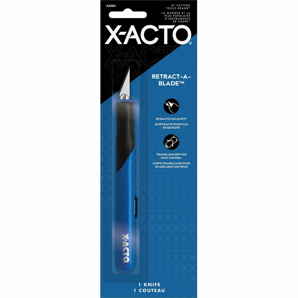 X-Acto Retract-A-Blade No. 1 Knife - 1 Carbon Steel Blade - Retractable, Comfortable Grip, Anti-roll, Durable, Replaceable Blade - Metal - Blue - 1 Each