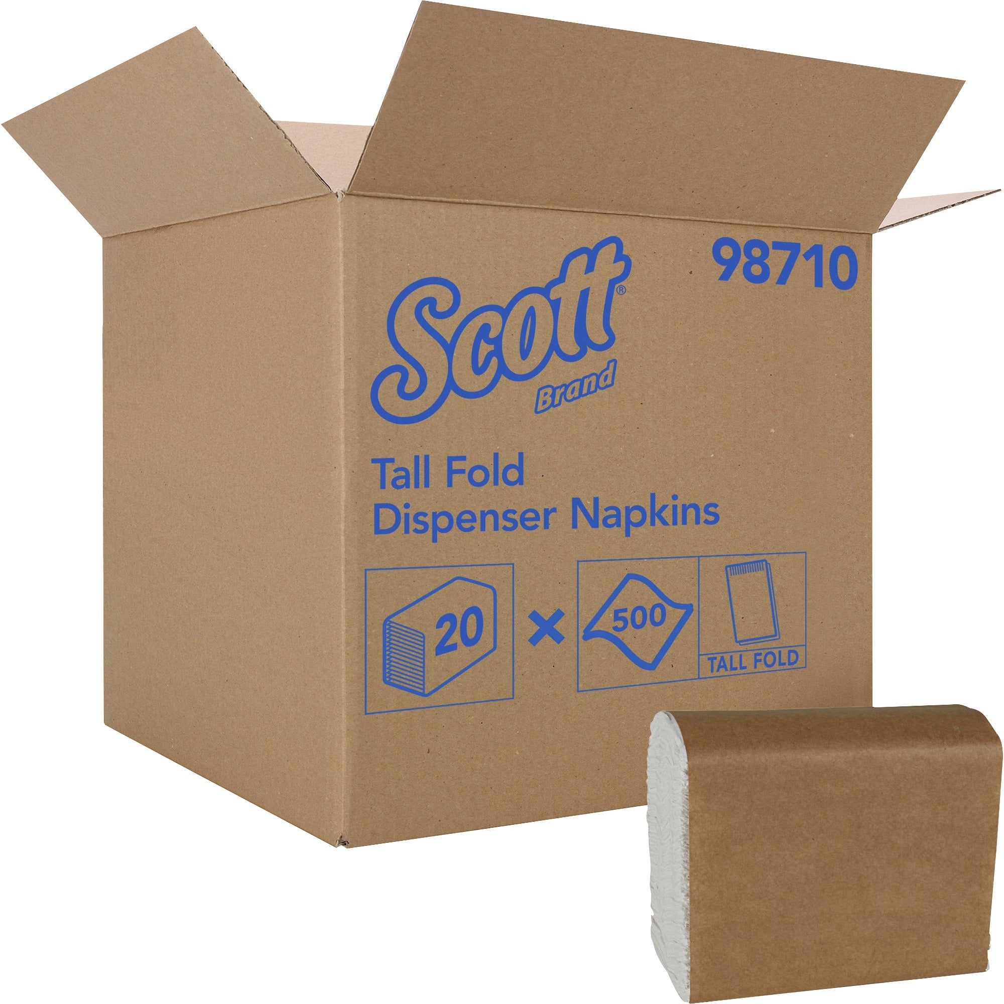 Scott Tall-Fold Paper Napkins - 1 Ply - Tall Fold - 6.60" Width x 13.20" Length - 10000 Sheets - White - Fiber - 500/Pack - 20 / Carton