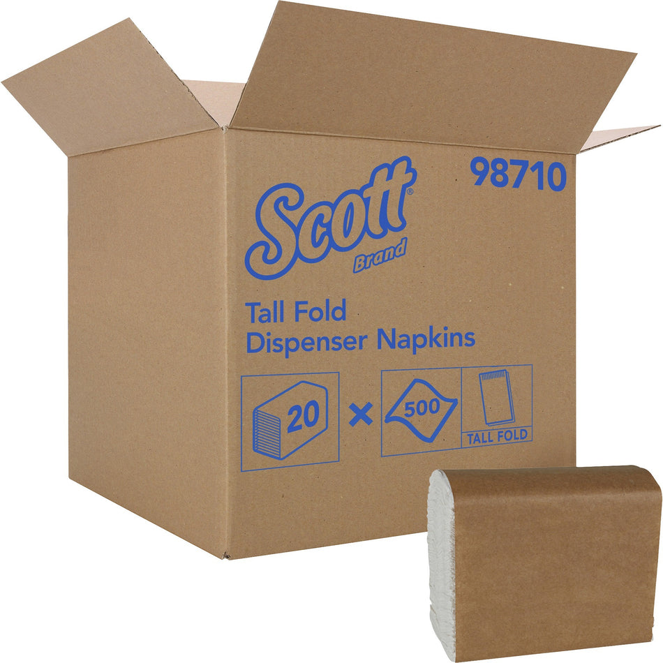 Scott Tall-Fold Paper Napkins - 1 Ply - Tall Fold - 6.60" Width x 13.20" Length - 10000 Sheets - White - Fiber - 500/Pack - 20 / Carton