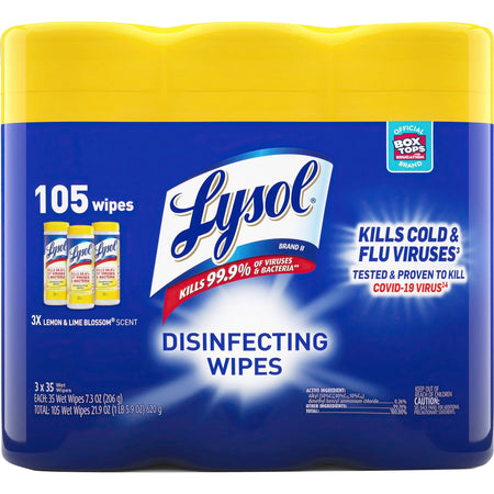 Lysol Disinfecting Wipes 3-pack - Lemon Scent - Disinfectant, Antibacterial - White - 35/Tub - 3 / Pack