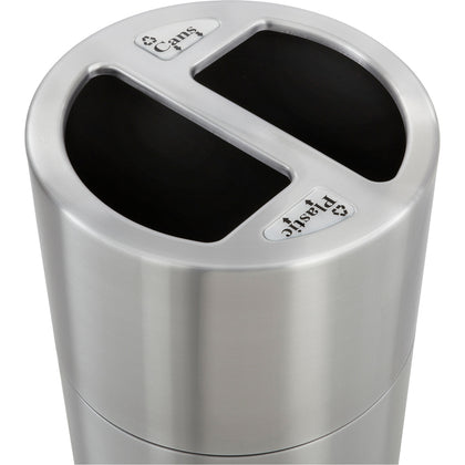 Safco Dual Recycling Receptacle: 30 gal Capacity Aluminum & Stainless Steel - Waste Containers Lids