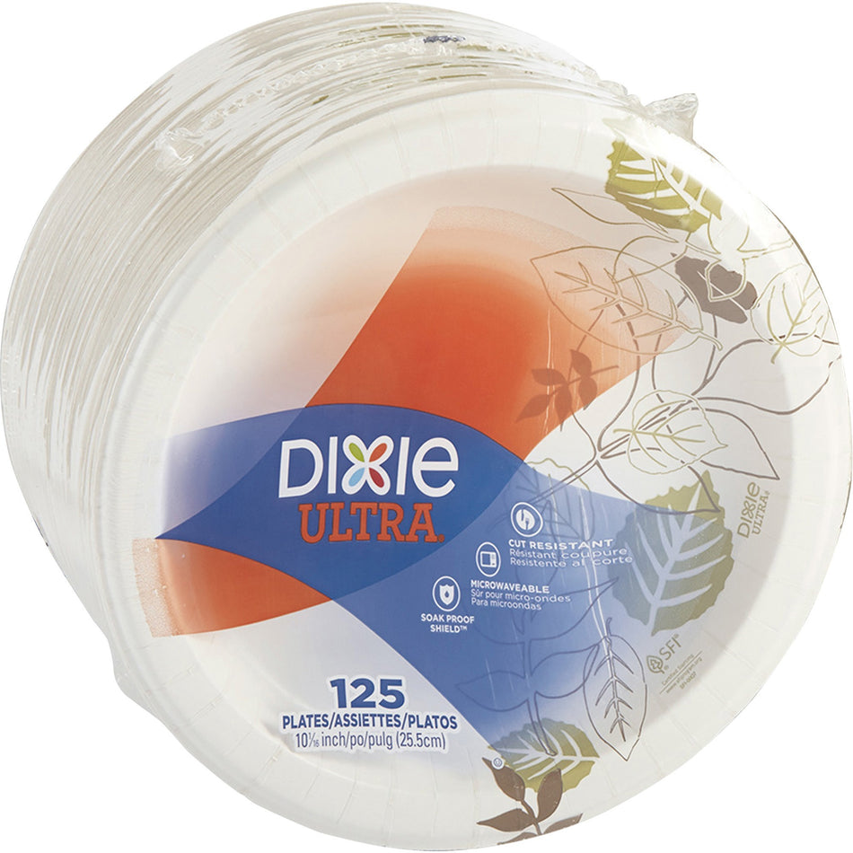Dixie Ultra® Pathways 10-1/16" Heavyweight Paper Plates by GP Pro - Serving - Pathways - Microwave Safe - 10.1" Diameter - White - Paper Body - 125 / Pack
