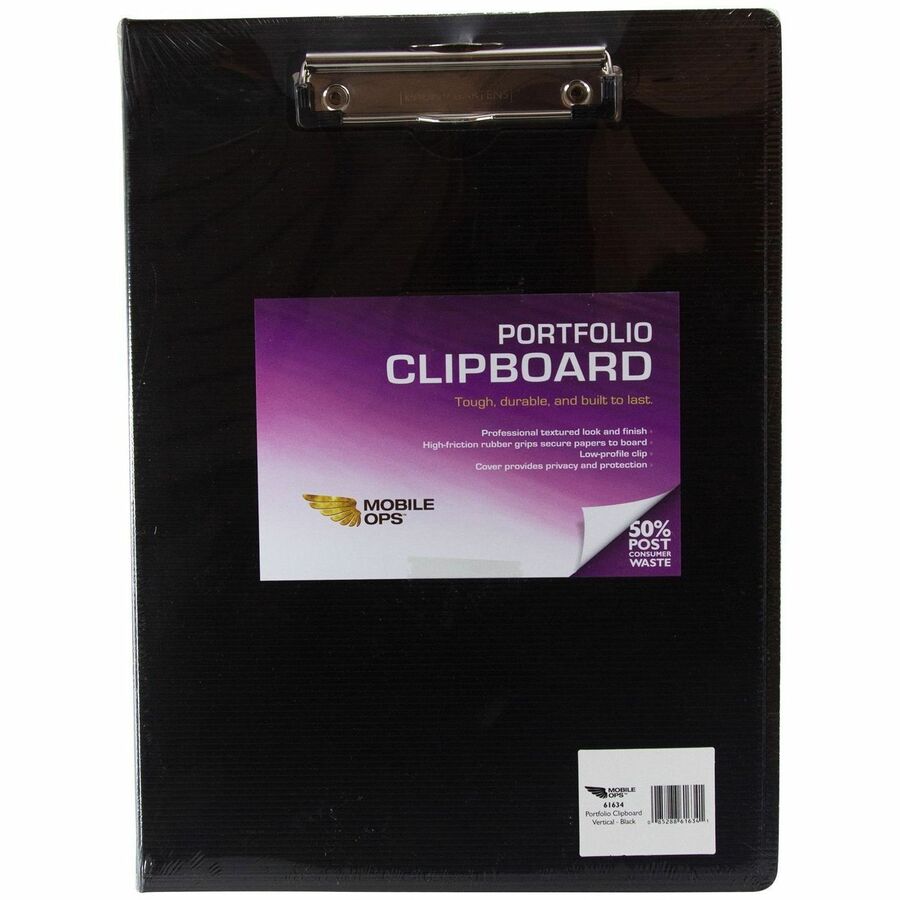 Mobile OPS Portfolio Clipboard Vertical BLACK (61634) - 0.50" Clip Capacity - Top Opening - 8 1/2" x 11" Sheet Size - Black - 1 Each