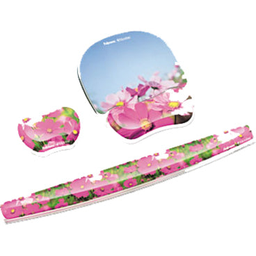 Fellowes Microban Photo Gel Keyboard Wrist Rest - Pink Flowers - 0.75" Height x 18.56" Width x 2.31" Depth - Multicolor - Rubber, Gel - Stain Resistant, Skid Proof - 1 Each