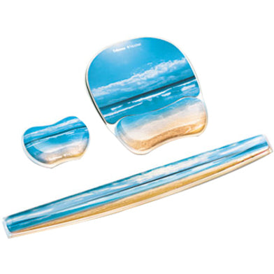 Fellowes Microban Photo Gel Keyboard Wrist Rest - Sandy Beach - 0.75" Height x 18.56" Width x 2.31" Depth - Multicolor, Transparent - Rubber, Gel - Stain Resistant, Skid Proof - 1 Each