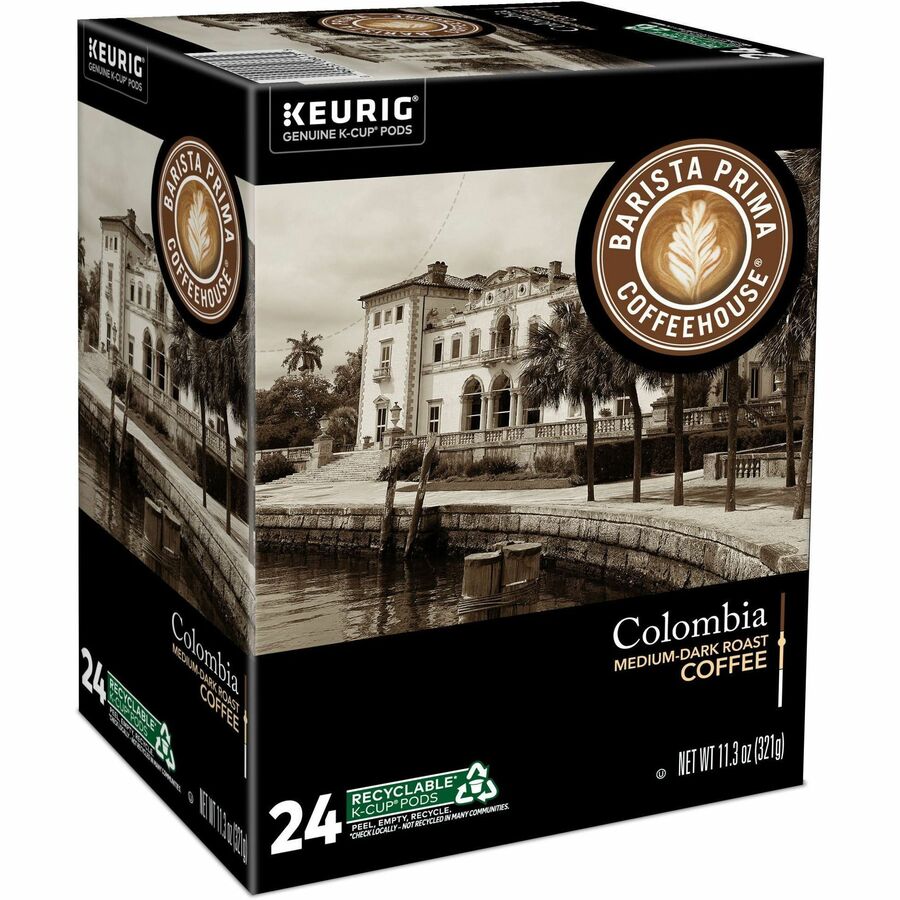 Barista Prima Coffeehouse® K-Cup, Pod Colombia Coffee, Keurig Single Serve K-Cup Pods, 24 Count - Compatible with Keurig Brewer - Regular - Bold - K-Cup, Pod - Kosher - 24 / Pack