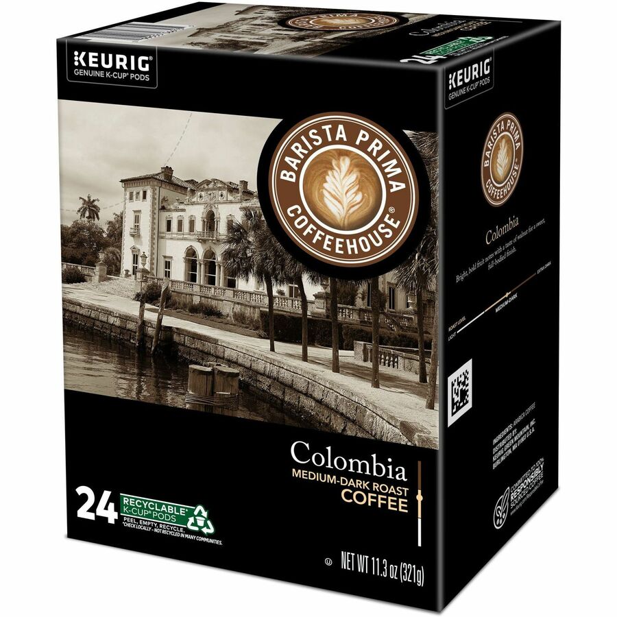 Barista Prima Coffeehouse® K-Cup, Pod Colombia Coffee, Keurig Single Serve K-Cup Pods, 24 Count - Compatible with Keurig Brewer - Regular - Bold - K-Cup, Pod - Kosher - 24 / Pack