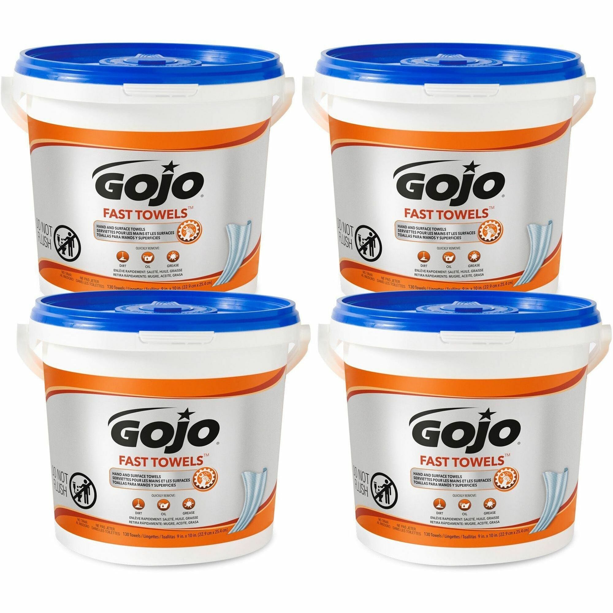 Gojo® Fast Towels Bucket - Fresh Citrus - 130 Sheets - Blue, Clear - 130/Tub - 4 / Carton