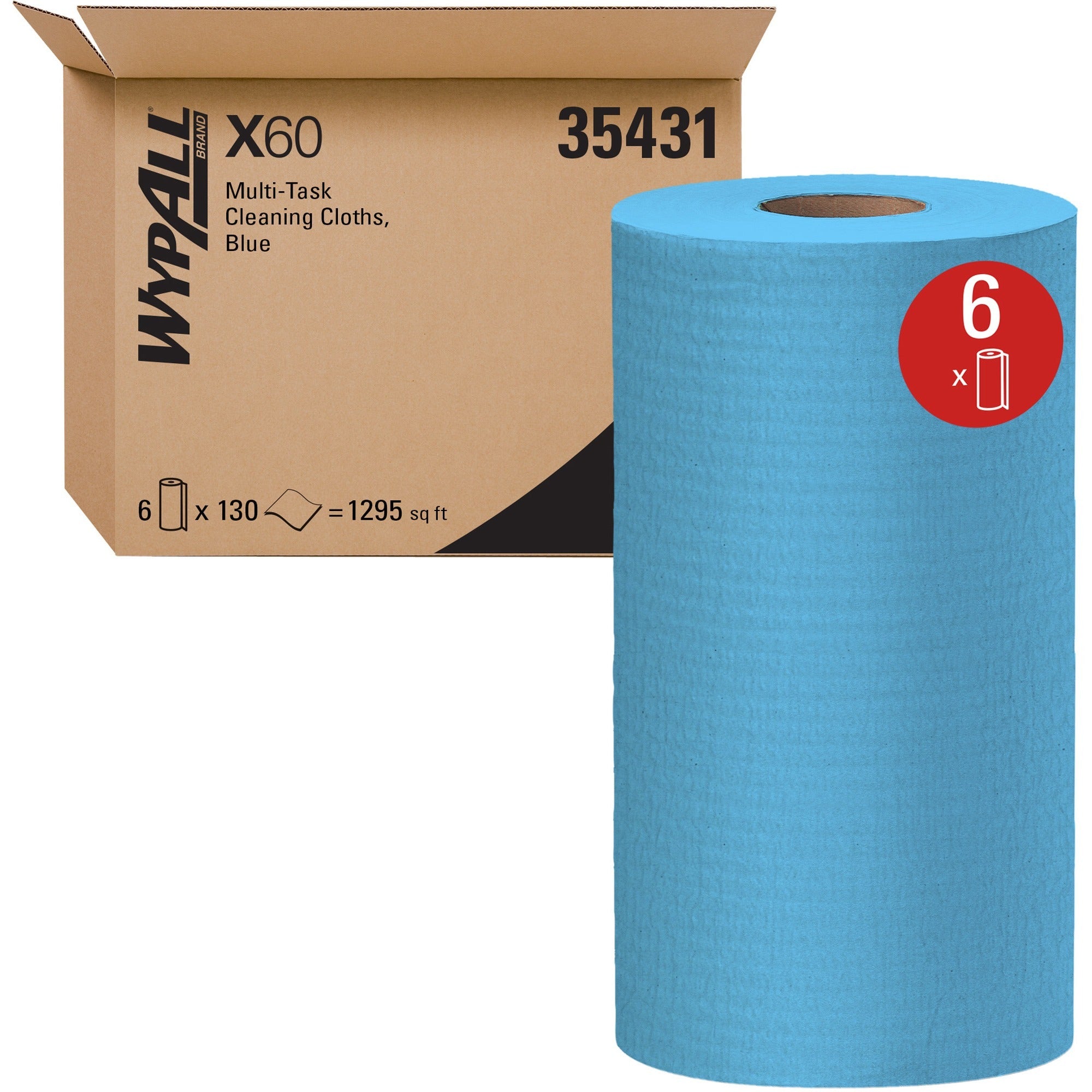 Wypall General Clean X60 Multi-Task Cleaning Cloths - For Face, Hand - 12.20" Length x 19.60" Width - Blue - 100/Roll - 6 / Carton