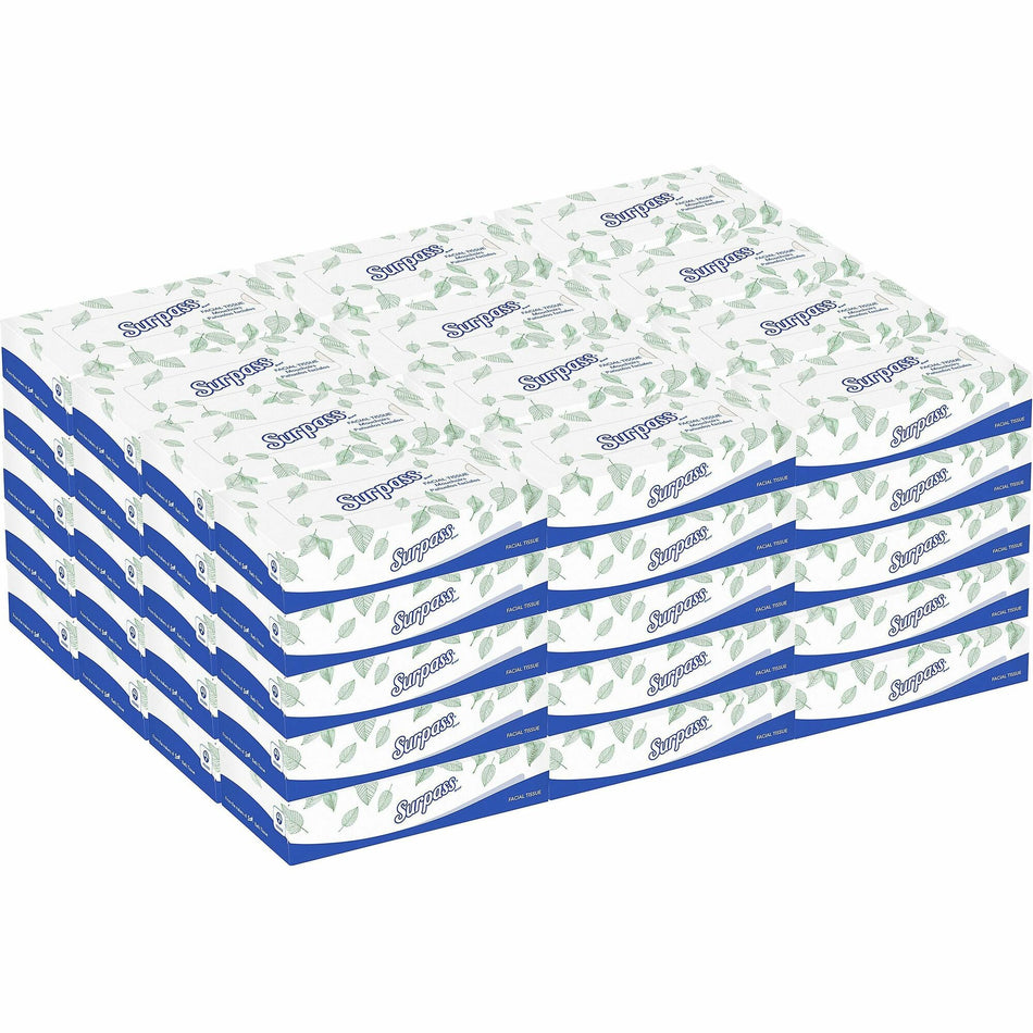 Surpass Flat Box Facial Tissue for Business - 2 Ply - 8" Width x 8.30" Length - White - 125/Box - 60 / Carton
