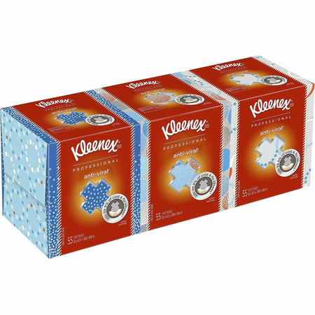 Kleenex Professional Anti-Viral Facial Tissue - 3 Ply - 8.20" Width x 8.20" Length - White - Paper - 55/Box - 3 / Pack