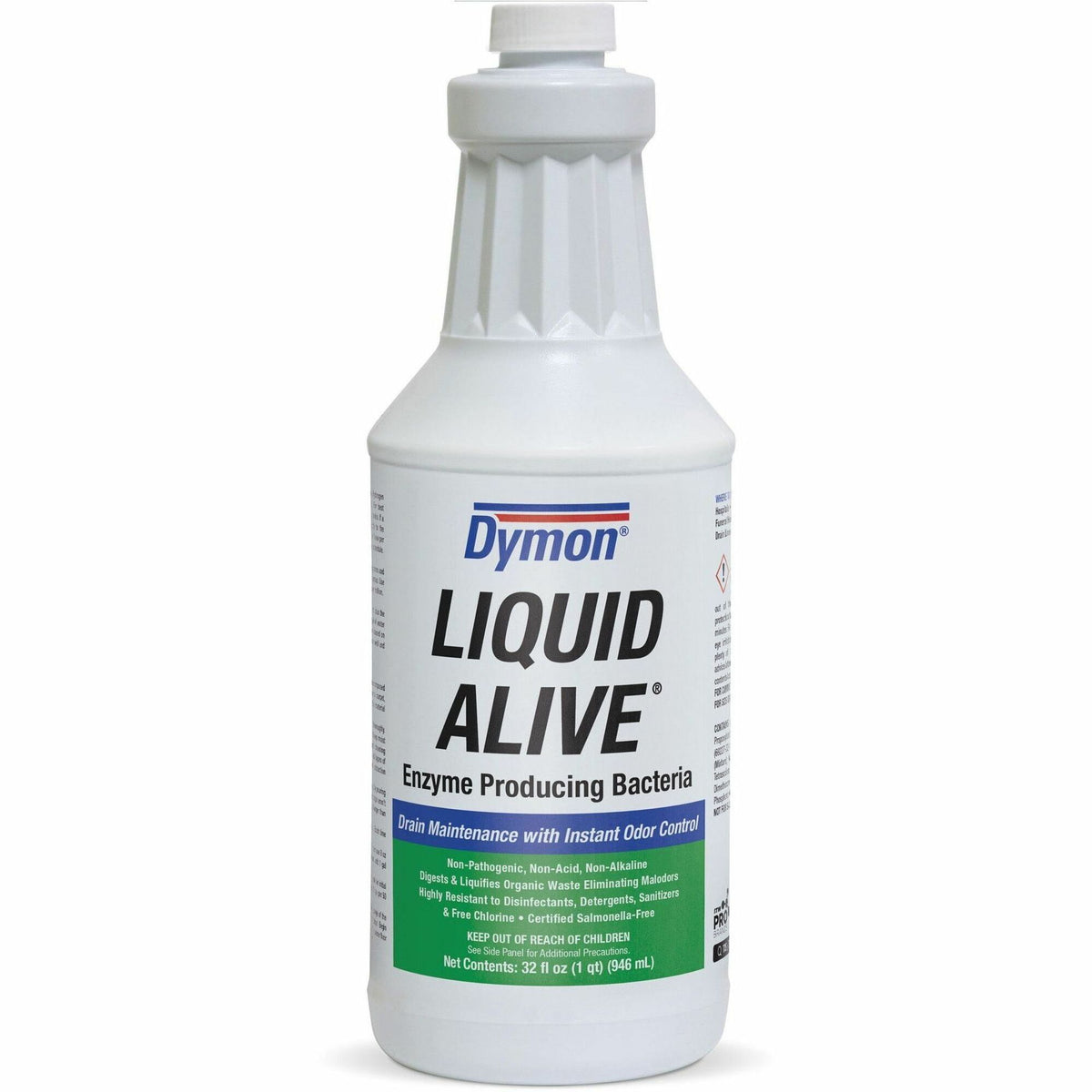 Dymon Liquid Alive Drain Maintenance - 32 fl oz (1 quart) - Pleasant Scent - Odor Neutralizer, Non-toxic, Non Alkaline - Green - 12 / Carton