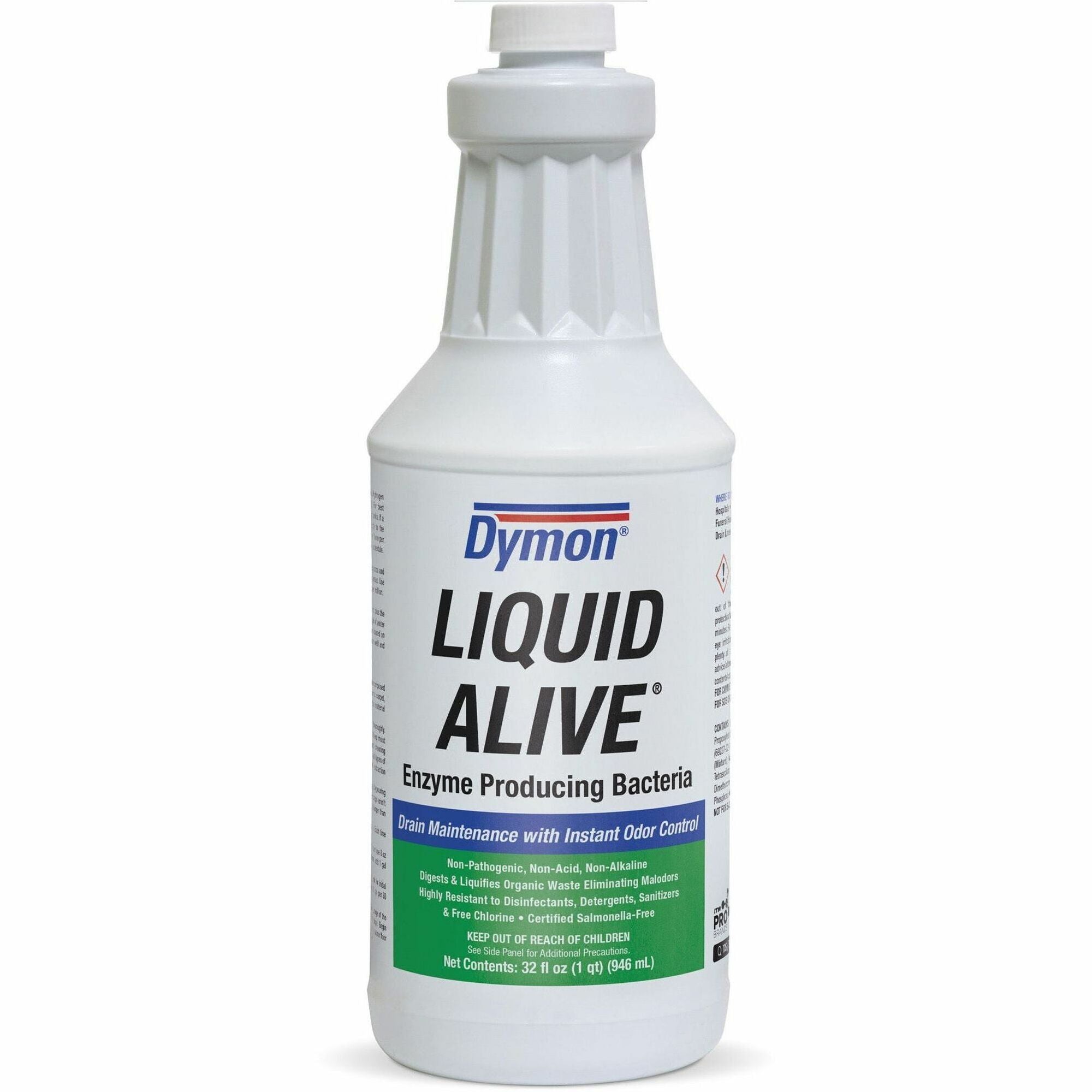 Dymon Liquid Alive Drain Maintenance - 32 fl oz (1 quart) - Pleasant Scent - Odor Neutralizer, Non-toxic, Non Alkaline - Green - 12 / Carton