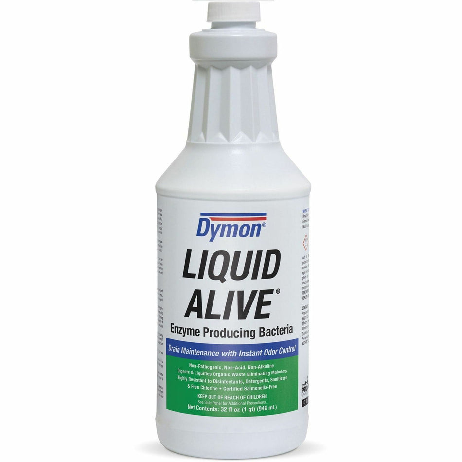 Dymon Liquid Alive Drain Maintenance - 32 fl oz (1 quart) - Pleasant Scent - Odor Neutralizer, Non-toxic, Non Alkaline - Green - 12 / Carton