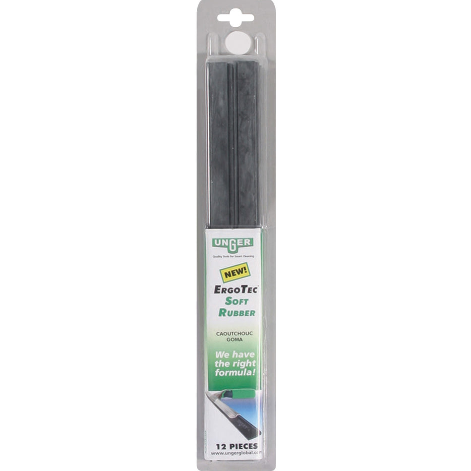 Unger ErgoTec 12" Soft Rubber Squeegee Blades - 12" Length - Long Lasting, Streak-free - Rubber - Black - 12 / Pack