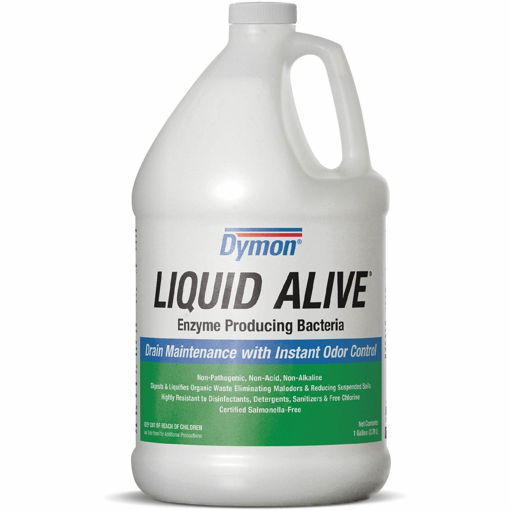 Dymon LIQUID ALIVE Enzyme Producing Bacteria - For Multipurpose - Liquid - 128 fl oz (4 quart) - 7.7 pH - Natural Scent - Non-toxic, Non Alkaline, Chlorine-free, Salmonella-free - White Bottle - 1 Each