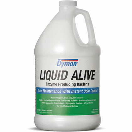 Dymon LIQUID ALIVE Enzyme Producing Bacteria - For Multipurpose - Liquid - 128 fl oz (4 quart) - 7.7 pH - Natural Scent - Non-toxic, Non Alkaline, Chlorine-free, Salmonella-free - White Bottle - 1 Each
