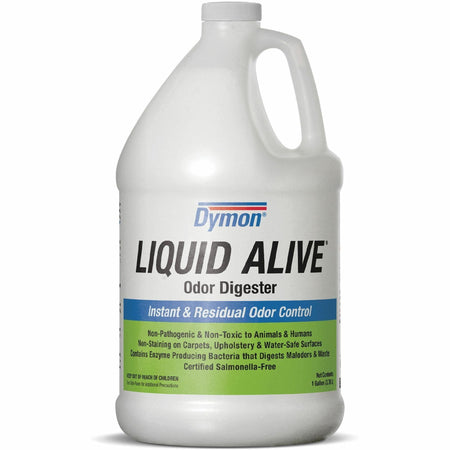 Dymon Liquid Alive Odor Digester - For Multi Surface - 128 fl oz (4 quart) - Natural Scent - Recommended For: Mildew Remover, Mold Remover, Food Remover, Urine Remover - Non-staining, Non-toxic - White, Green - 4 / Carton