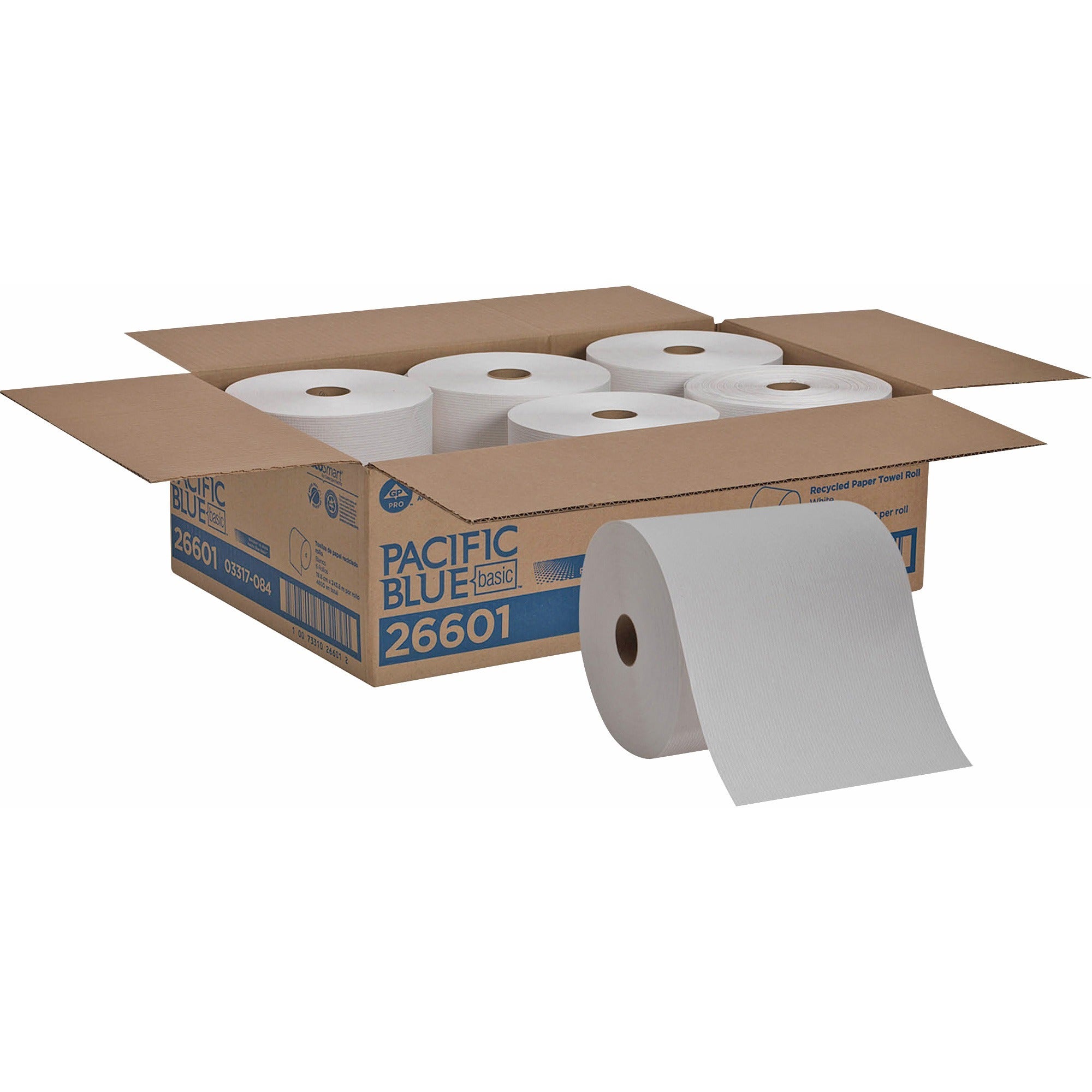 Pacific Blue Basic Recycled Paper Towel Roll - 1 Ply - 7.87" Width x 800 ft Length - White - 6 / Carton