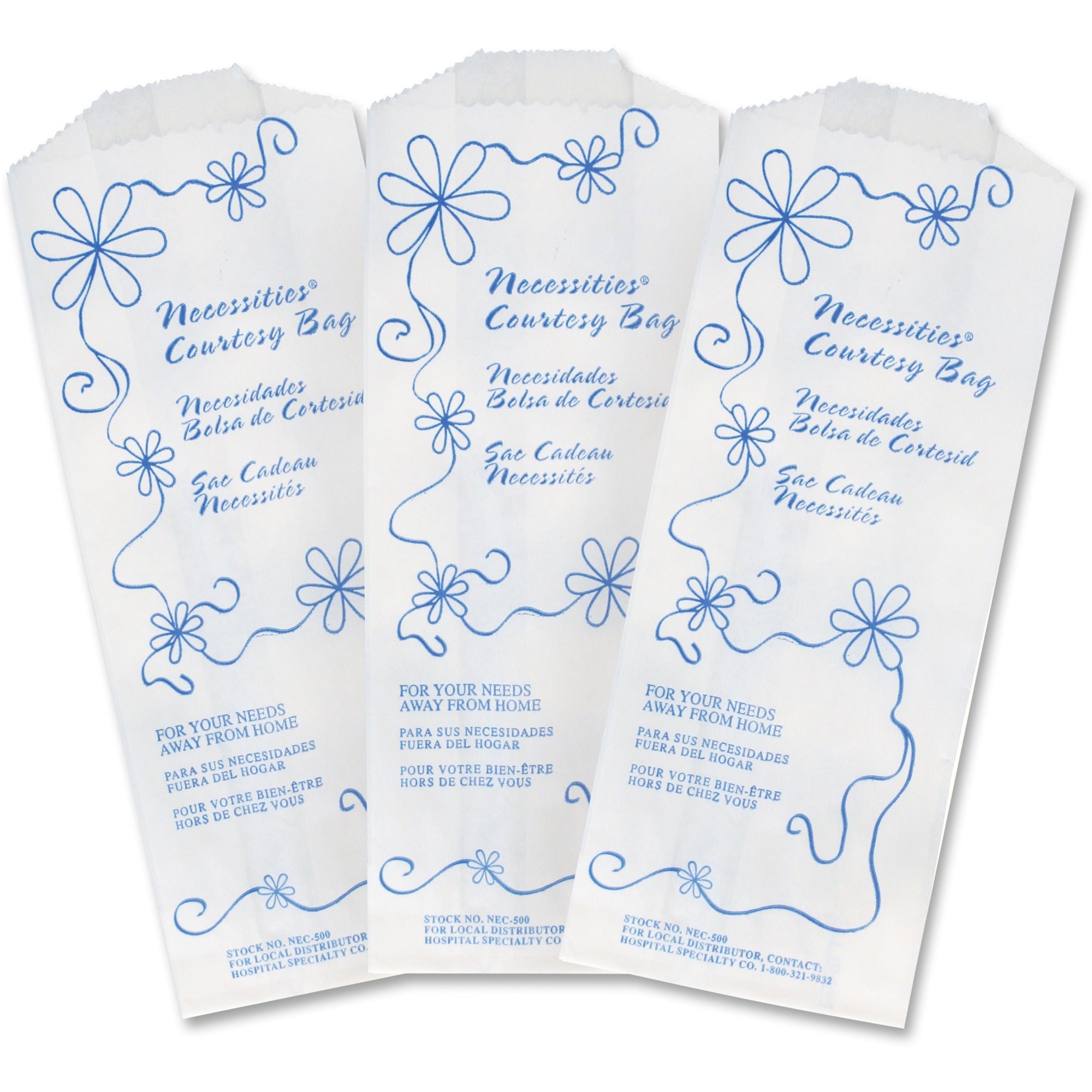 Necessities Courtesy Bags - 7.75" Length x 3" Width x 1.50" Depth - White - Paper - Disposal, Home, Restroom, Sanitary - 500 / Carton