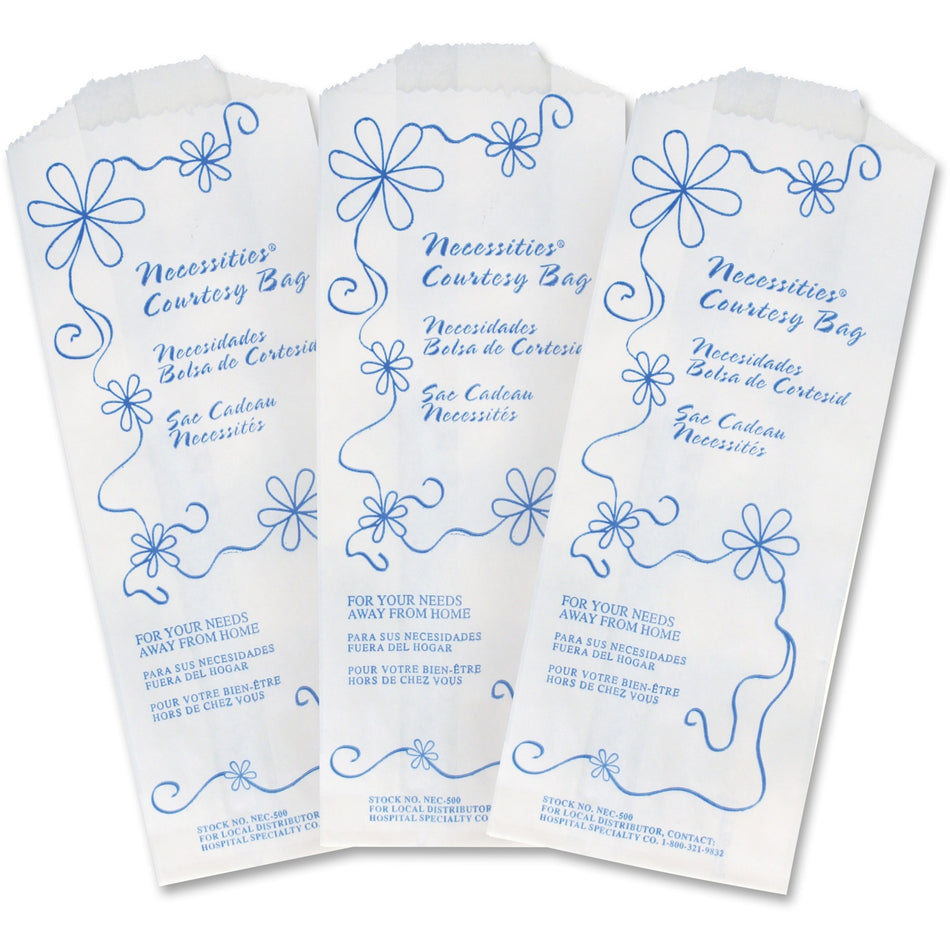 Necessities Courtesy Bags - 7.75" Length x 3" Width x 1.50" Depth - White - Paper - Disposal, Home, Restroom, Sanitary - 500 / Carton