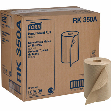TORK Hand Towel Roll Dispenser Universal Towels - 1 Ply - 7.90" Width x 350 ft Length - 5.50" Roll Diameter - Natural - Fiber - 12 / Box