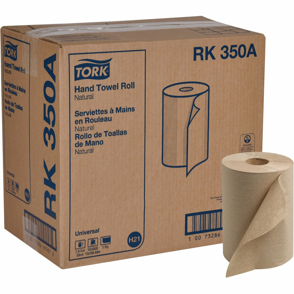 TORK Hand Towel Roll Dispenser Universal Towels - 1 Ply - 7.90" Width x 350 ft Length - 5.50" Roll Diameter - Natural - Fiber - 12 / Box