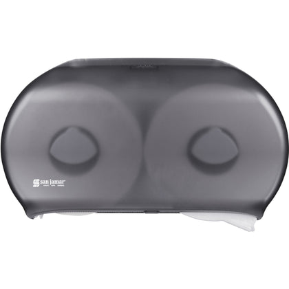 San Jamar Jumbo Bath Tissue Dispenser - Roll Dispenser - 2 x Roll - 9" Roll Diameter - 12" Height x 19" Width x 5.3" Depth - Plastic - Pearl Black - Impact Resistant, Break Resistant, Compact, Lockable, Wall Mountable - 1 Each