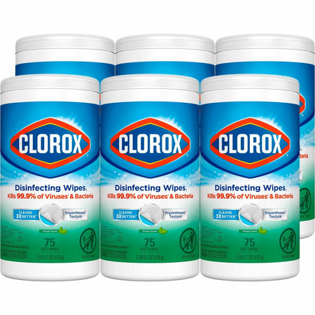 Clorox Disinfecting Wipes, Bleach-Free Cleaning Wipes - For Multipurpose - Fresh Scent - Recommended For: Bacteria Remover, Virus Remover, Germs Remover, Grease Remover - Pre-moistened, Bleach-free - White - 75/Tub - 6 / Carton
